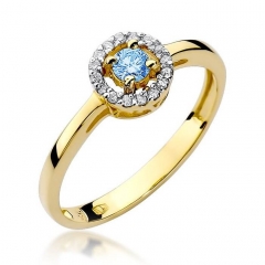 Zaręczynowy pierścionek ze Topazem 0,15ct i brylantami ze złota 585
